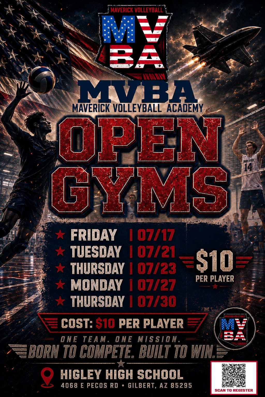 Maverick Volleyball Academy Open Gyms — July 17, 21, 23, 27, 30 at Higley High School